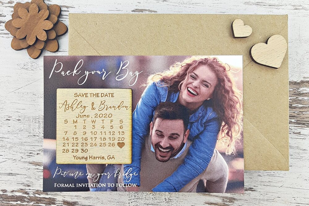 Calendar Save The Date Magnet, Photo Cards, Wooden Wedding Modern Date, Custom