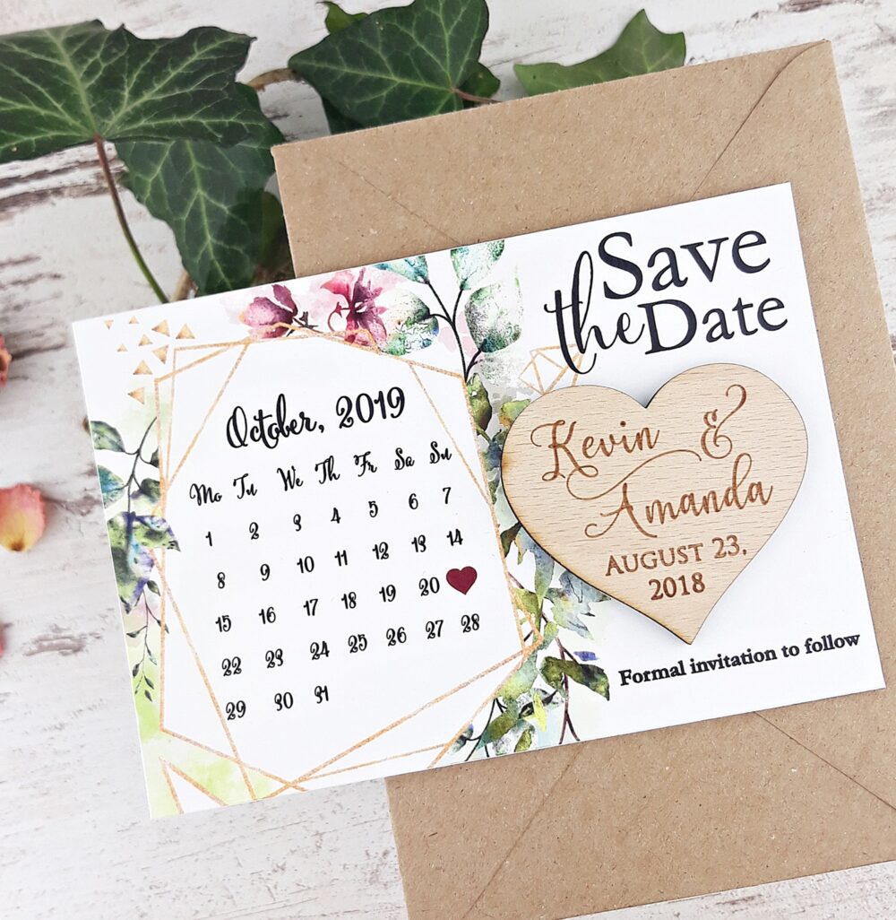 Save The Date Calendar Wooden Magnet