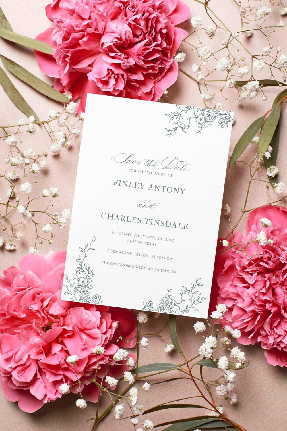 Elegant Save The Date For Traditional Wedding, Floral Wedding Card, Hand Drawn, Vintage, Printed Date, Willow, Rc0302