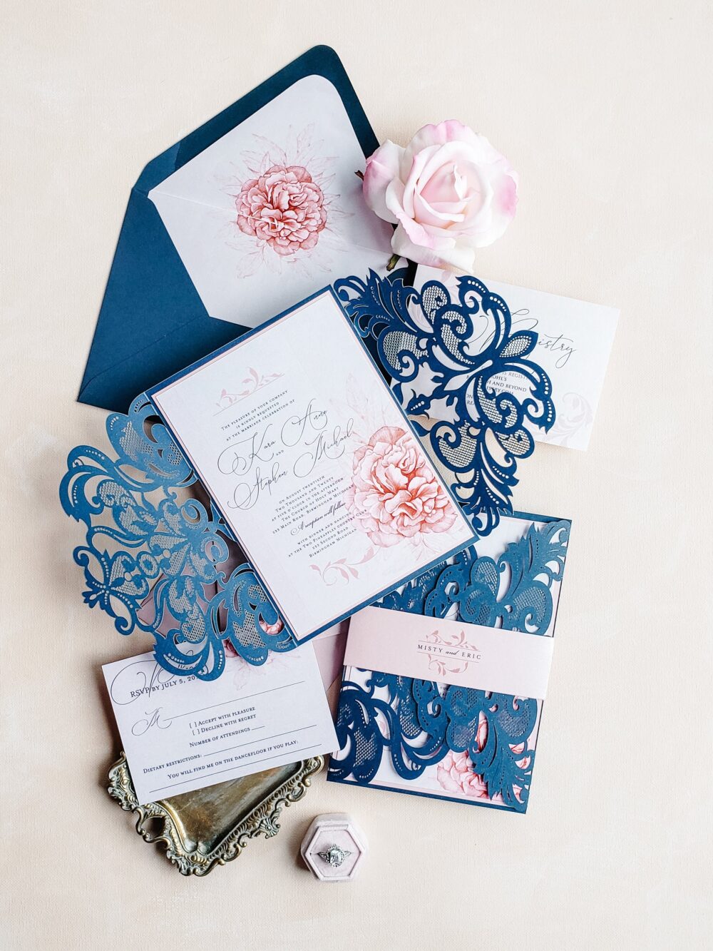 Laser Cut Wedding Invitation, Rustic Floral Elegant Invitation Boho {Cabot Design Sample}