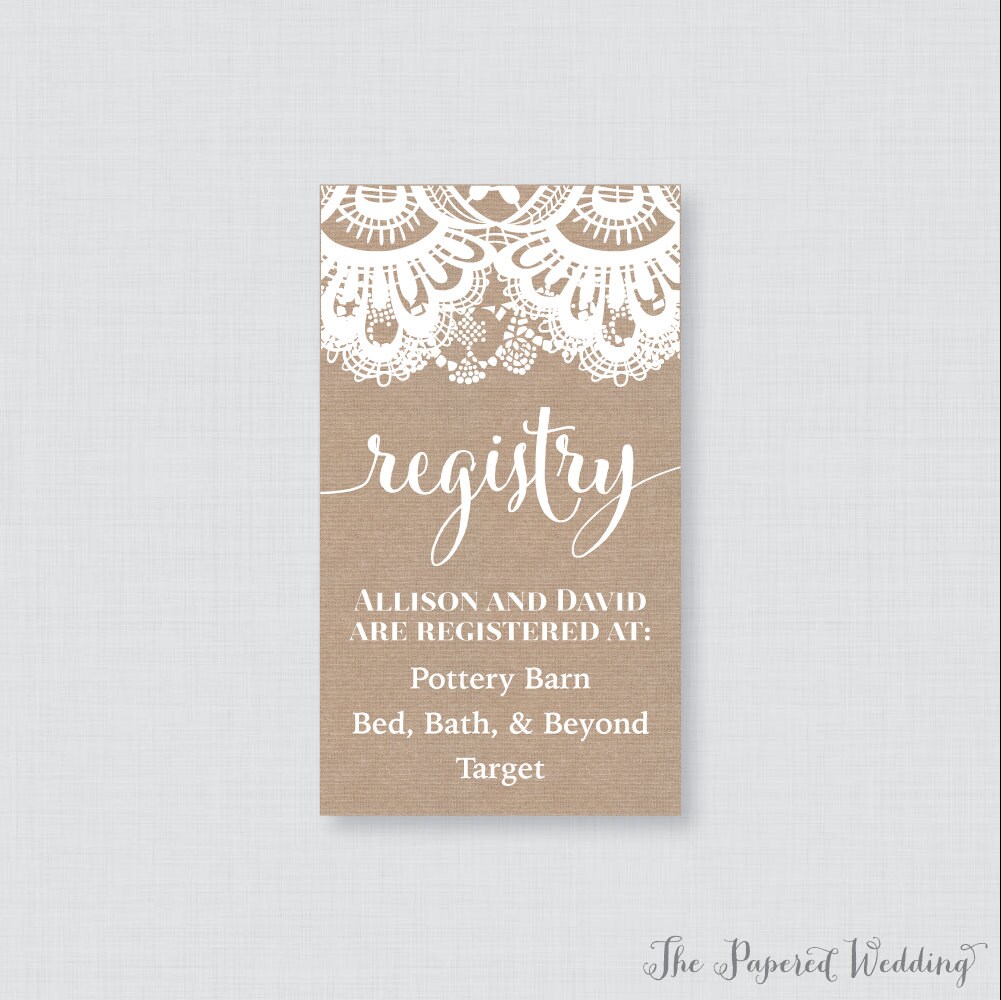 Printable Or Printed Wedding Registry Cards - Burlap & Lace Invitation Inserts Rustic Customized 0002