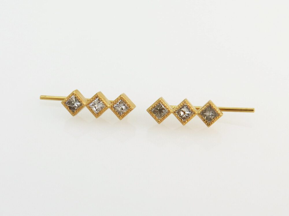 14K Diamond Earrings, Wedding Stud Bar Ear Climber, Bezel Earring, Geometric Studs, Natural Earrings, Ear Crawlers