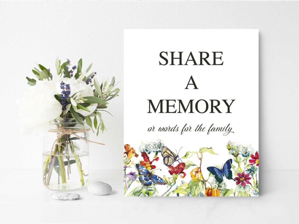 Share A Memory Sign Funeral Decor, Printable Memorial Template, Remembrance 8 X 10 Poster Butterflies Butterfly