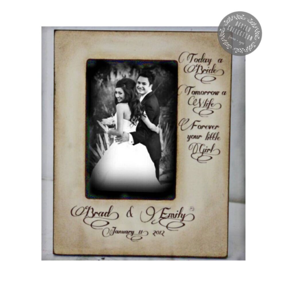 Today A Bride, Personalized Picture Glass Frame, Wedding Day Gifts, Rustic Wood Custom Wording Message, 4x6 Photo Frames, Little Girl