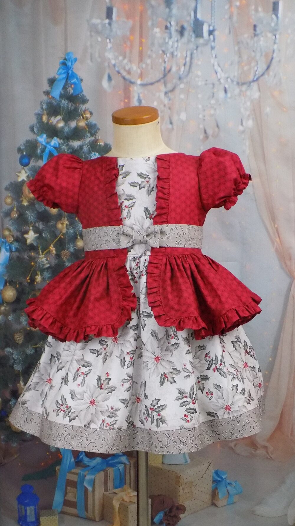 Girls Burgundy Dress, Silver, Christmas Pageant, Ooc, Poinsettia, Holiday, Party, Fancy, Boutique Clothing, Sleeve, Toddler