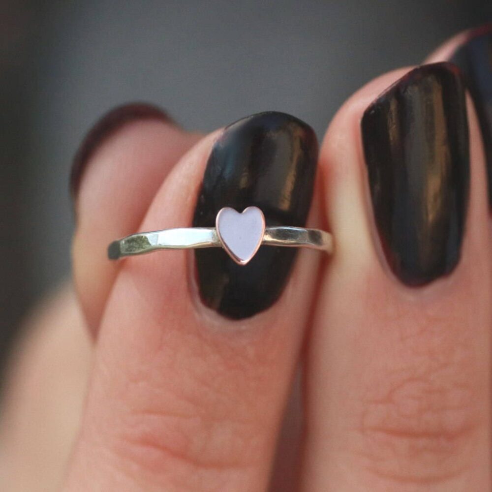 Pink Heart Ring, Copper Sterling Silver, Stack Love, Midi Bridesmaid Custom Ring