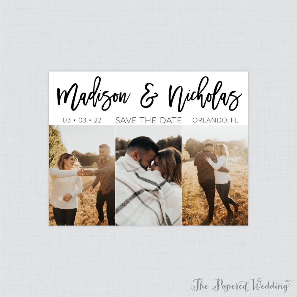 Picture Collage Save The Date Magnets - Three Photos Our For Wedding Photo Fridge Magnet with Names Featured 122