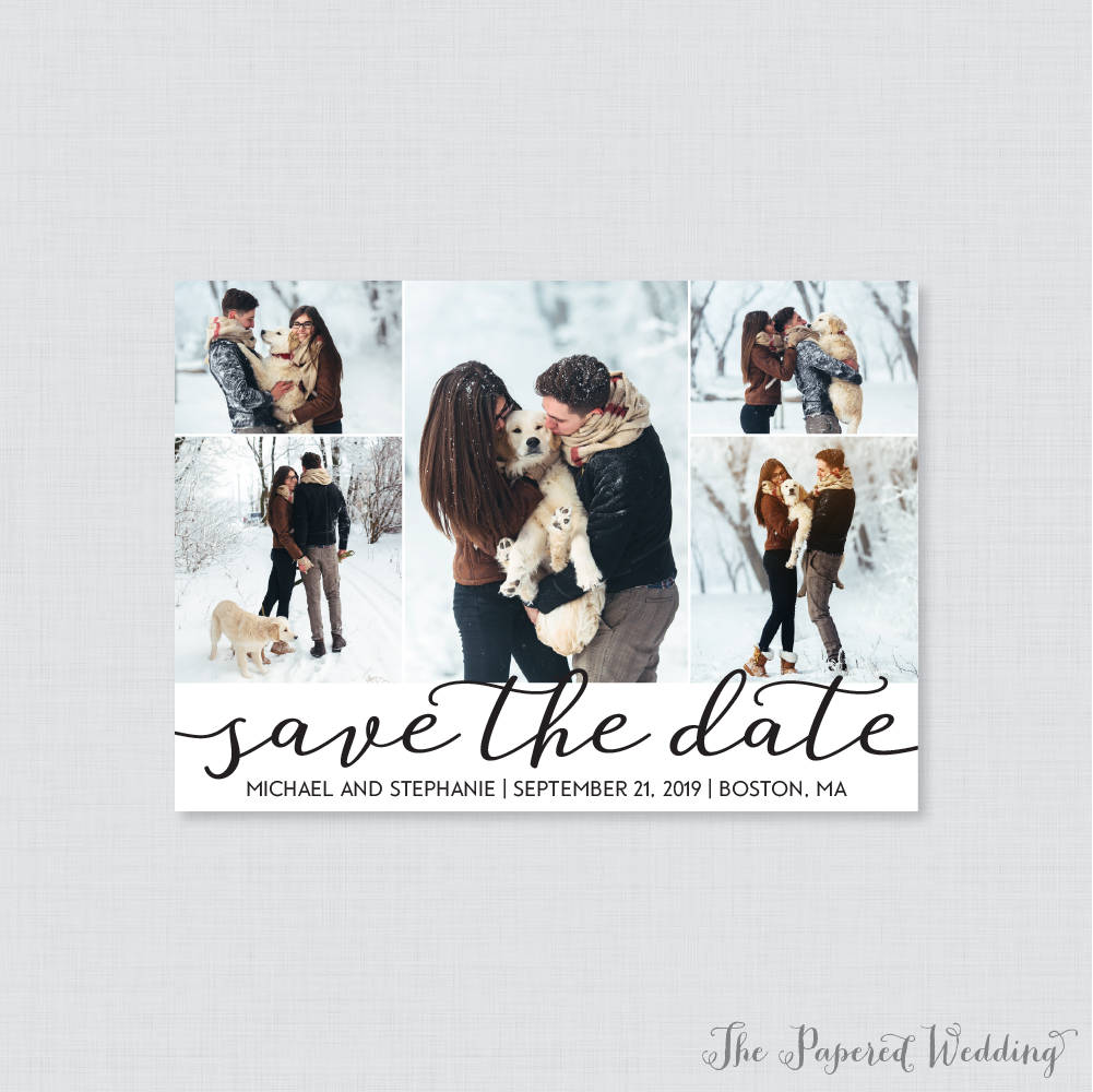 Printable Or Printed Save The Date Cards With Five Pictures - Photo Collage Our For Wedding Multiple Picture 101