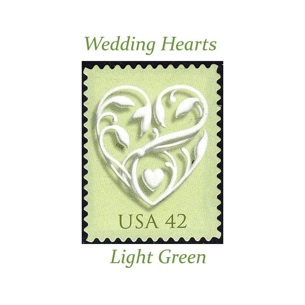Five 42C Light Green Wedding Hearts Stamps .. Unused Us Postage | Love Stamp Valentine Card Victorian Postcard