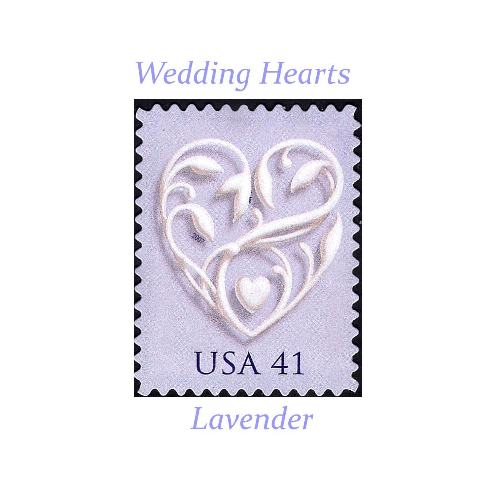 Five 41C Lavender Wedding Hearts Stamps .. Unused Us Postage | Love Stamp Valentine Card Victorian Postcard