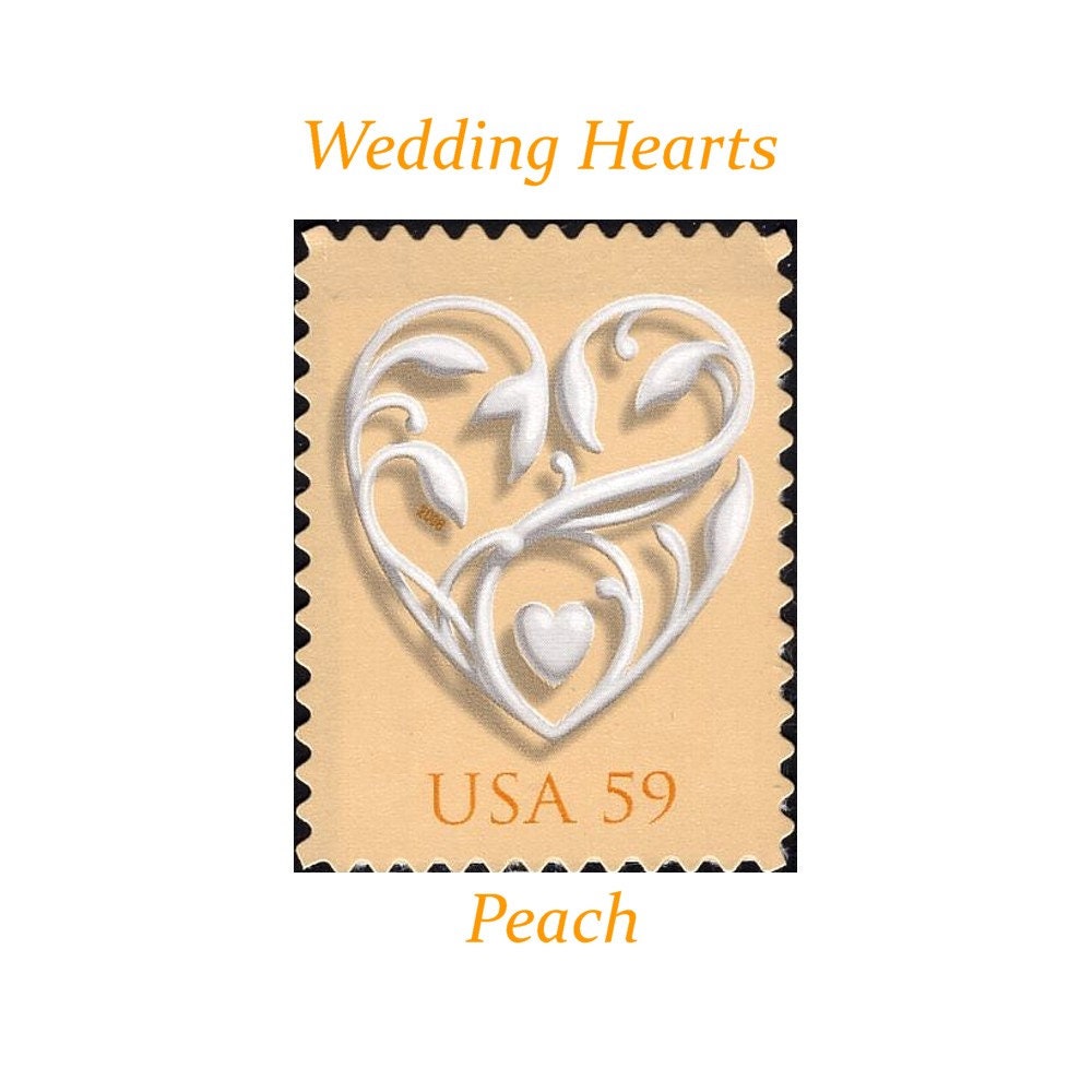 Five 59C Peach Color Wedding Hearts Stamps .. Unused Us Postage | Love Stamp Valentine Card Victorian Postcard