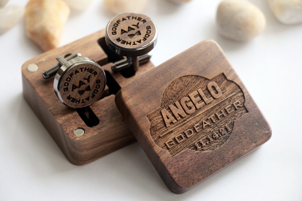 Engraved Godfather Wooden Cufflinks, Personalized Usher Gift, Initial Wedding Groomsmen Best Man Cufflinks