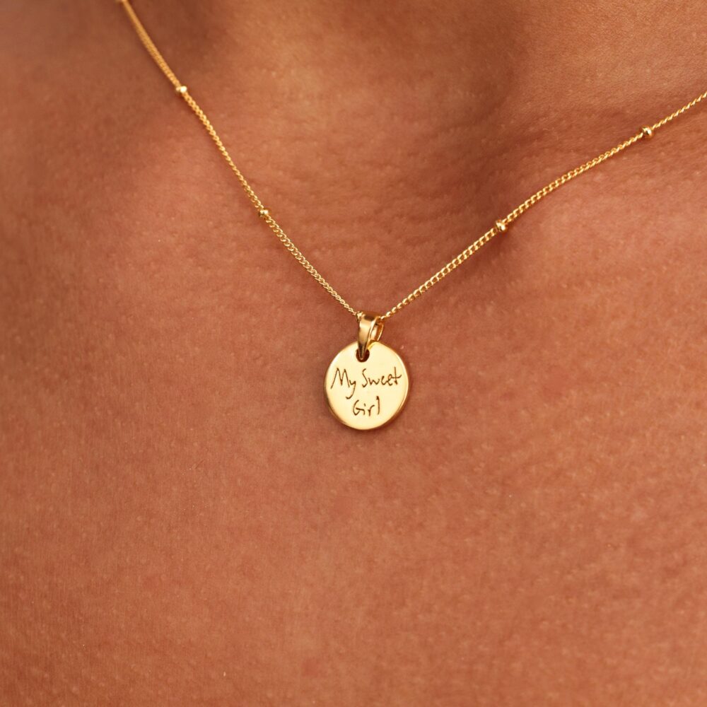 Mini Circle Charm Handwriting Necklace By Kyuc Studio - Actual Signature Memorial Gifts- Gift For Mom