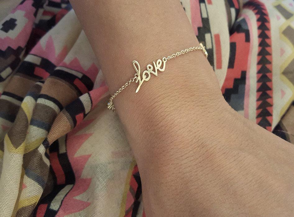 Gold "Love' Signature Bracelet Personalized Handwriting Jewelry
