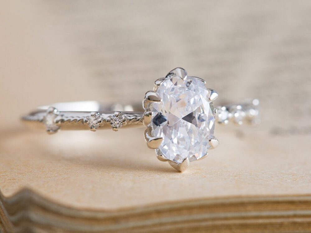 Moissanite Engagement Ring, Diamond Forever One Charles & Colvard 18K Moissanite Ring