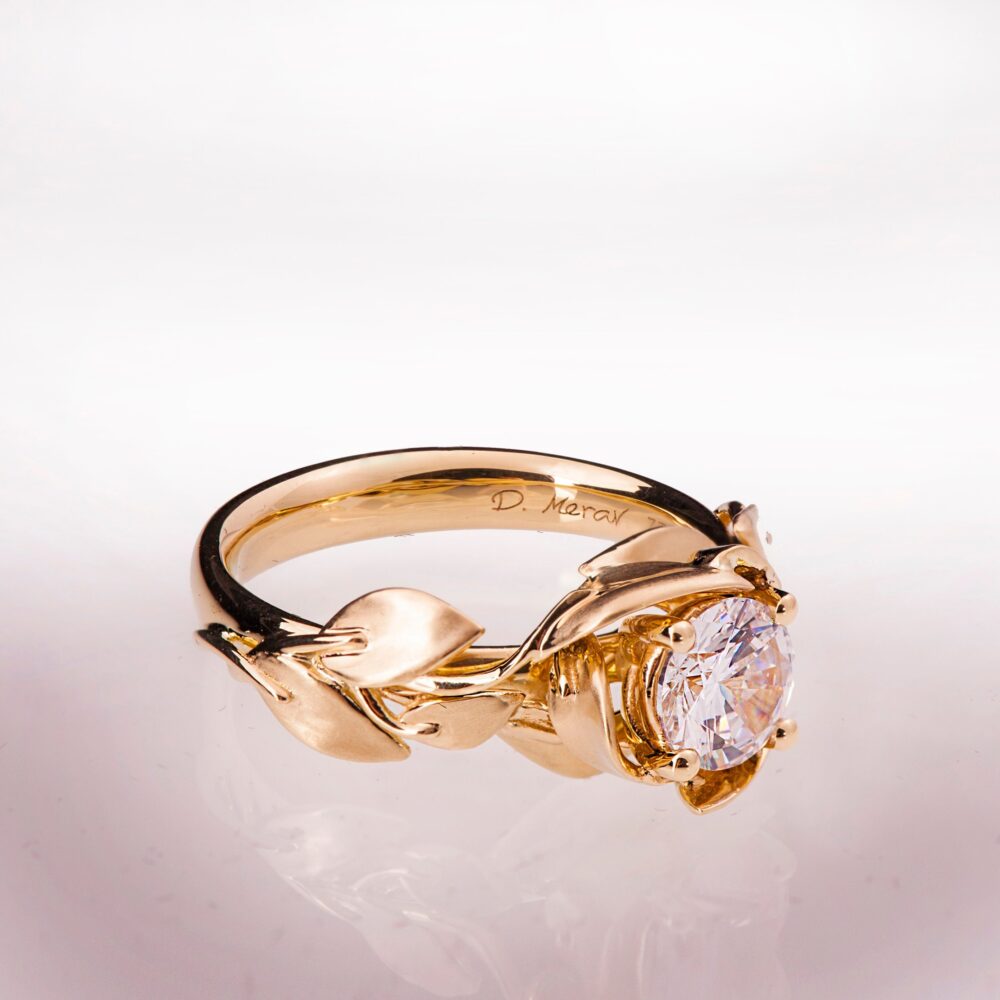 Leaves Engagement Ring No. 7, 14K Rose Gold & Moissanite Engagement Ring, Leaf Forever One Moissanite, Moissanite Ring