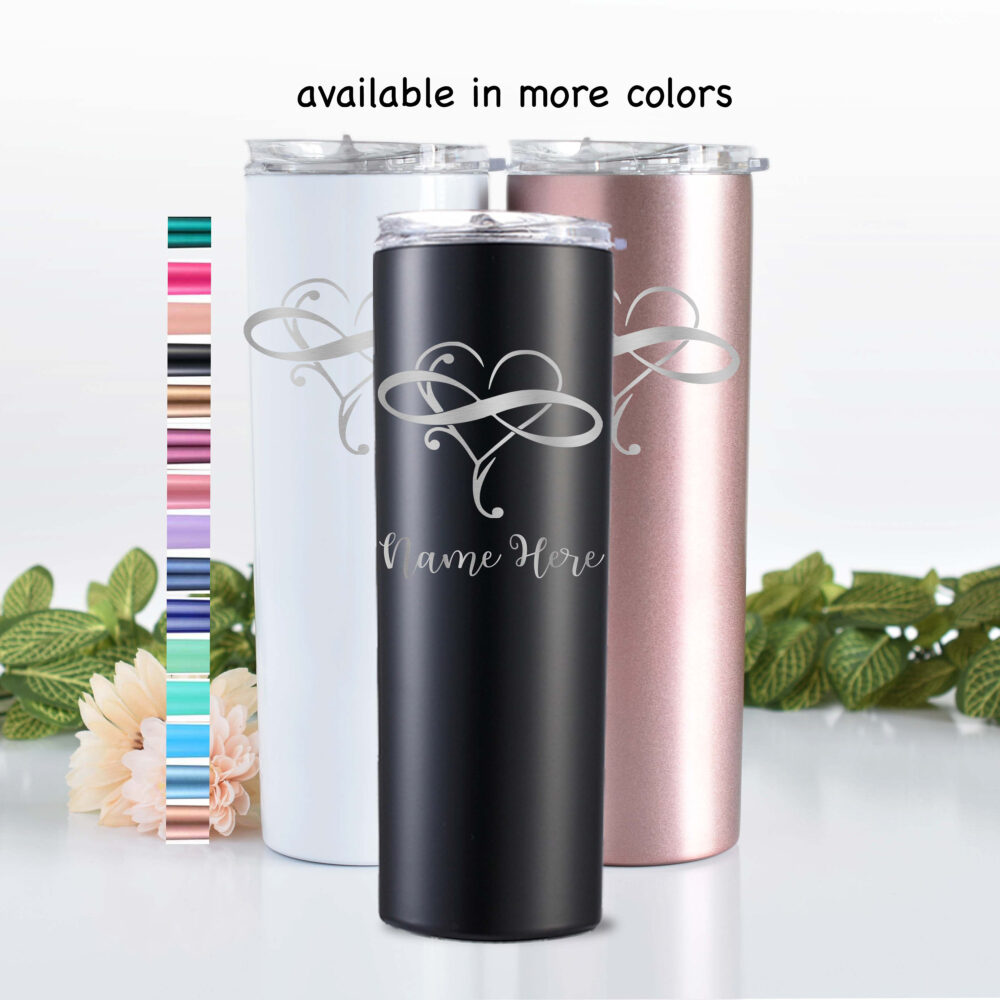 Personalized Infinity Heart Wedding Skinny Tumbler Cup Gift Coffee Drinkware 20 Oz