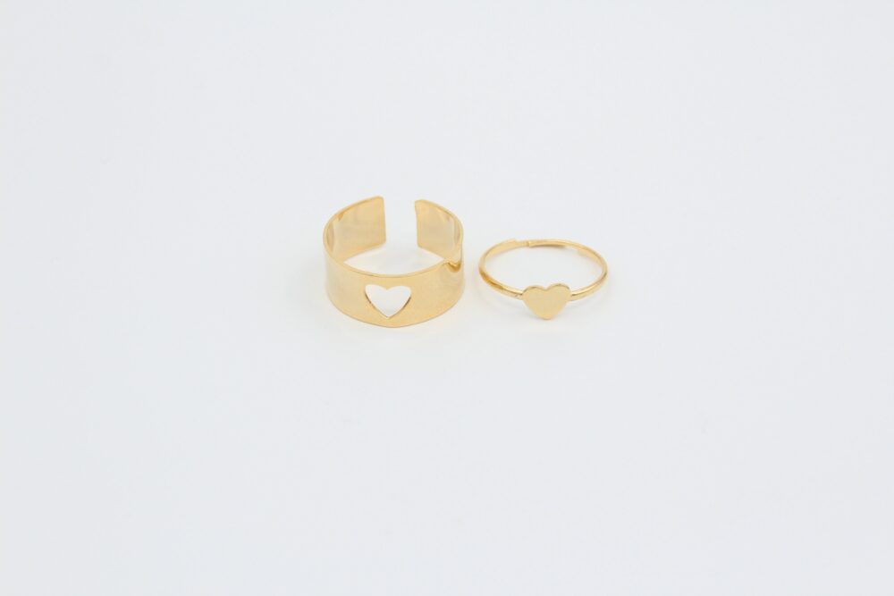 24K Shiny Gold Plated Couple Rings, Adjustable Heart Love Ring, Yzk009