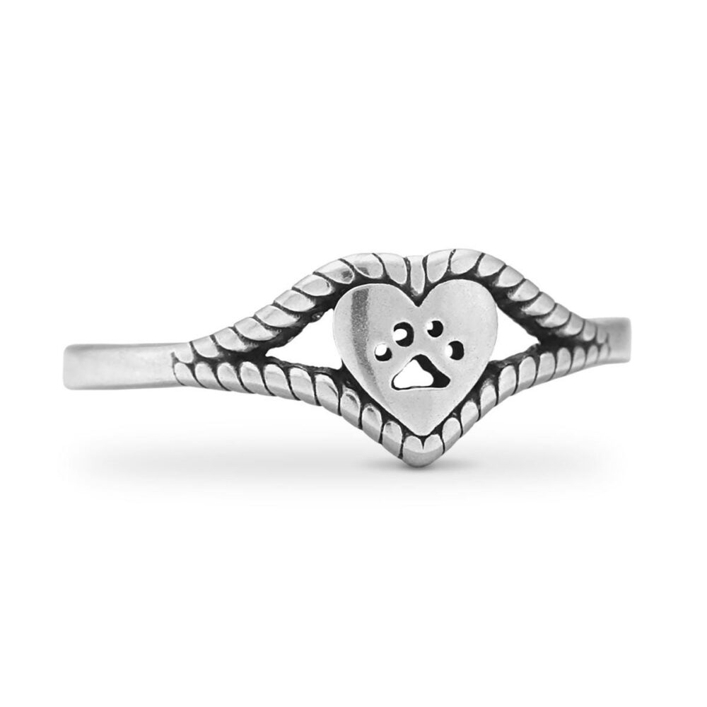 Paw Print & Heart Ring, Sterling Silver Roped Into Your Love Ring