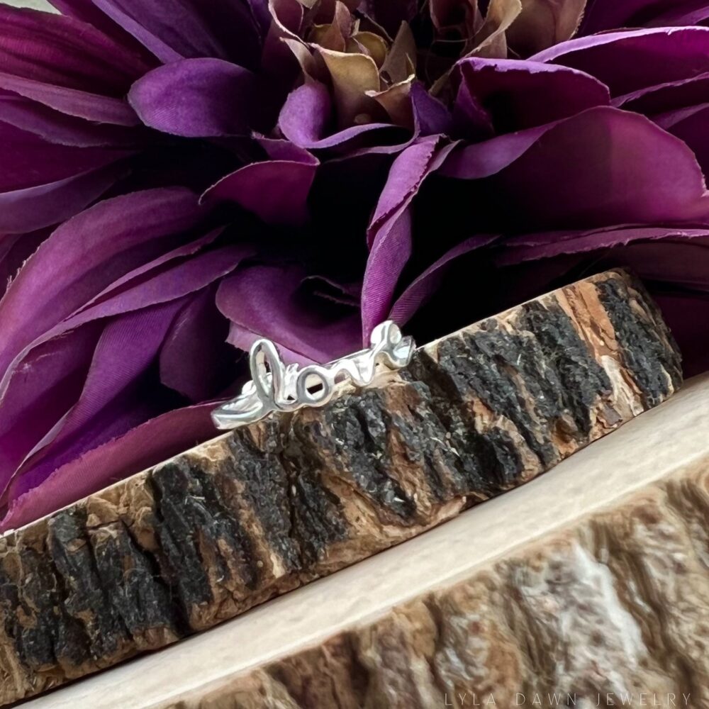 sterling Silver "Love" Ring/Script Love Cursive Word Xo Hugs & Kisses Reversible Message