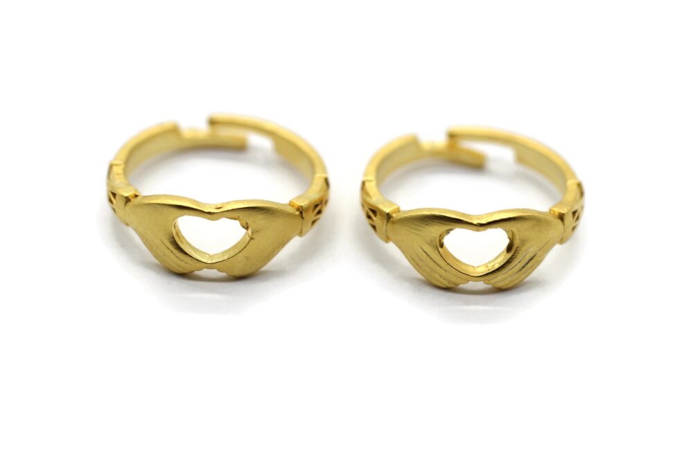 Adjustable Matt Gold Plated Love Ring | Hugg Heart Rings Brass Icon Ring, Emoji Rings, You Hrt01