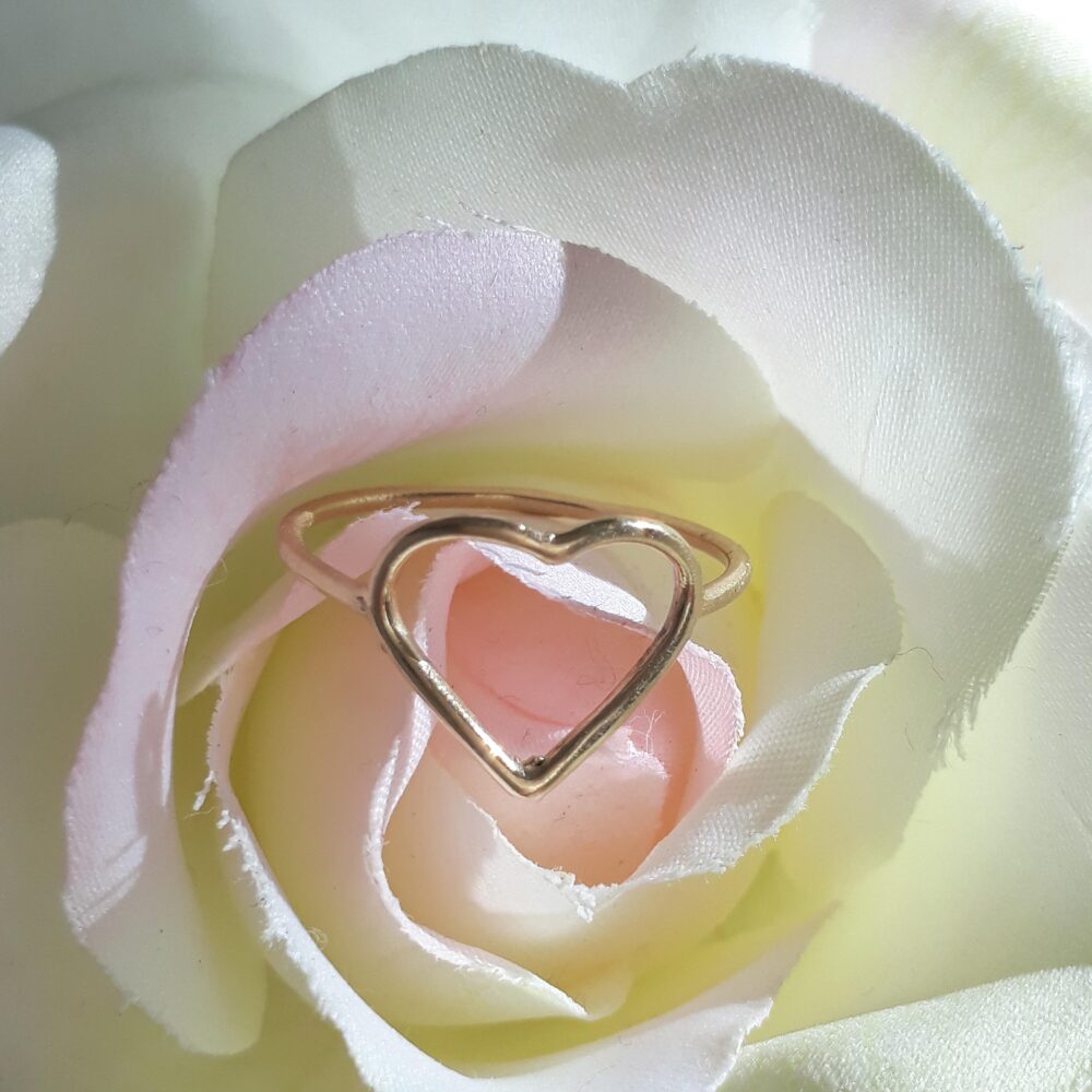 14K Solid Gold Heart Ring Minimalist Wire Love Ring