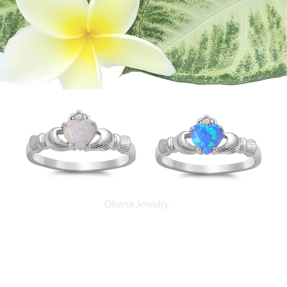 925 Sterling Silver Opal Claddagh Ring For Women, Teen Girls. Celtic, Irish Wedding Promise Purity, Sweet 16 Ring. Valentine's Day Gift