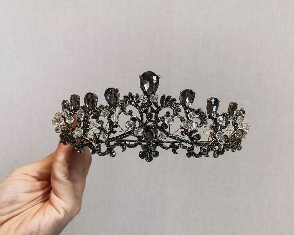 Black Gothic Wedding Tiara Evil Queen Empress Crown Headpiece