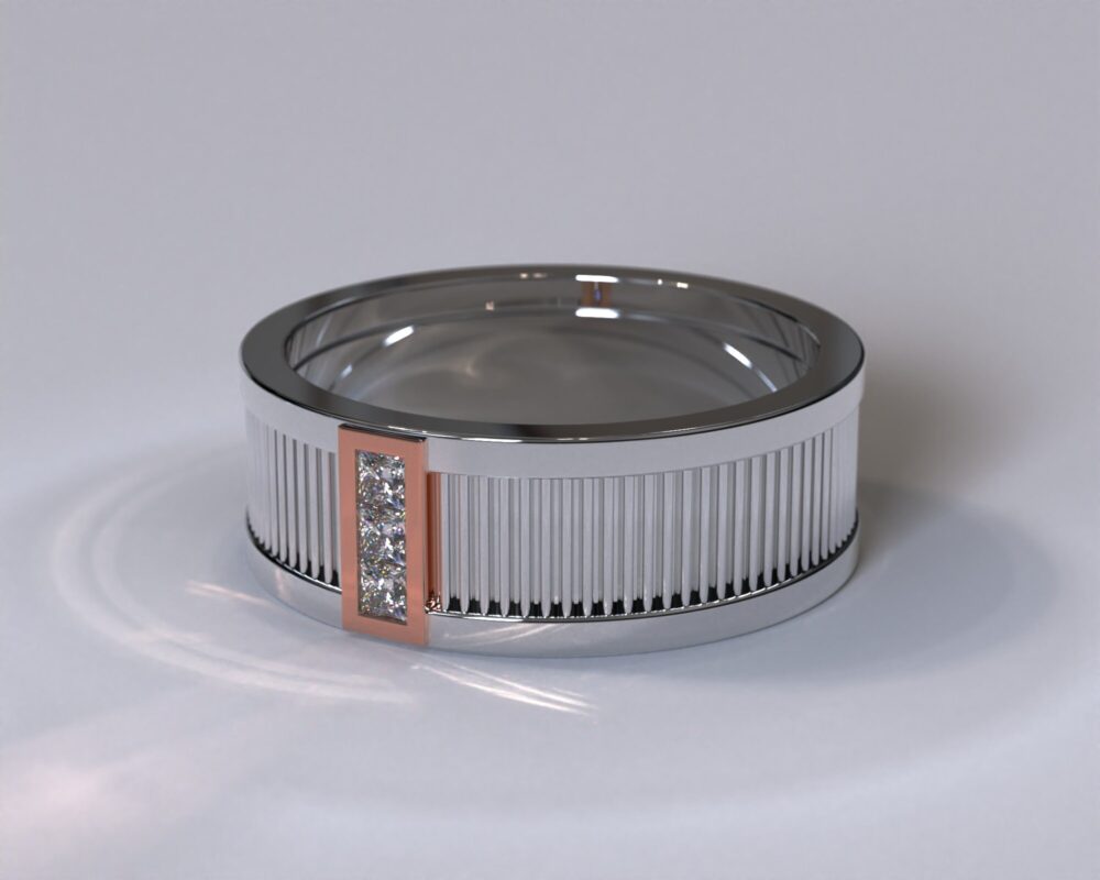 Two Tone Gold Wedding Band/Diamond Ring Men's Textured Unique For Men Groom