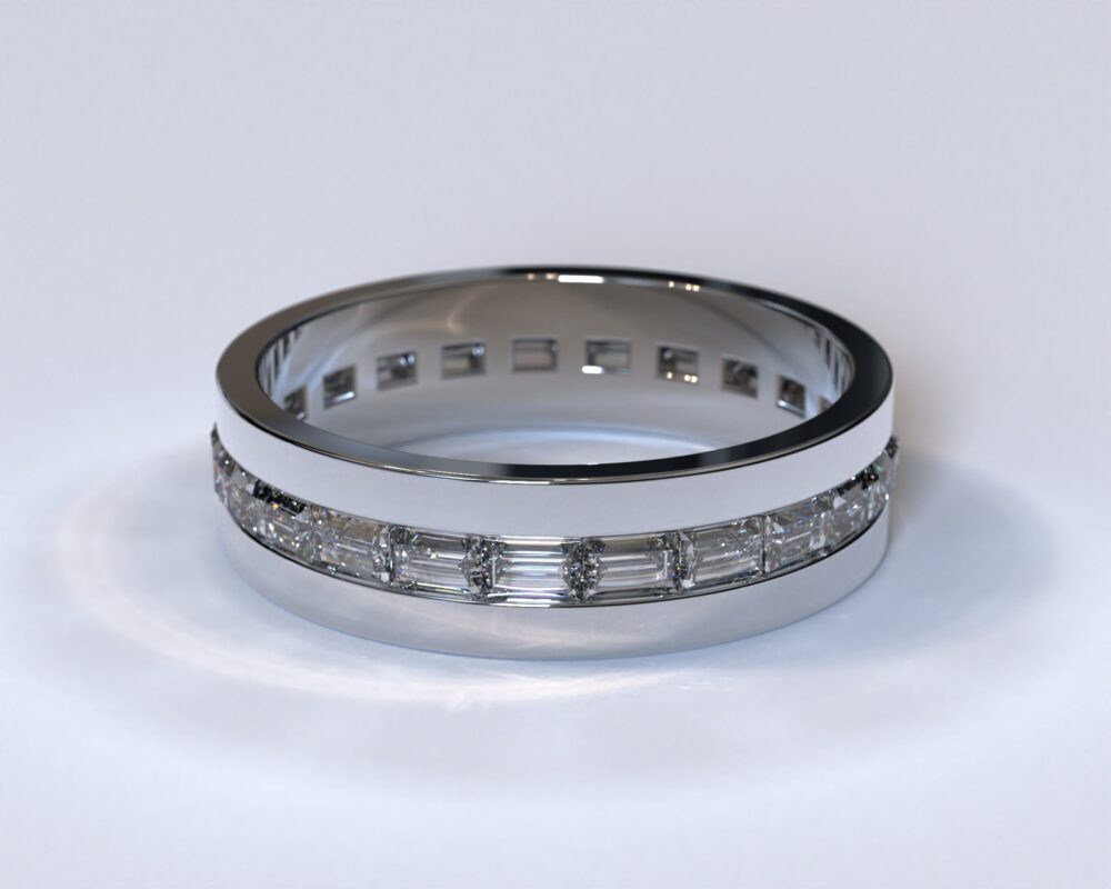 Mens Diamond Ring/Baguette Wedding Band White Gold Unique For Men Platinum