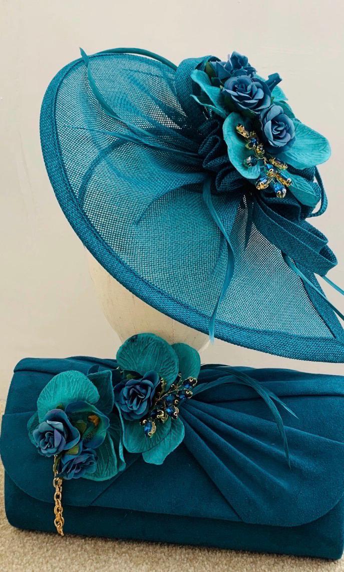 Teal Green Wedding Fascinator Hat With Orchids & Gemstones