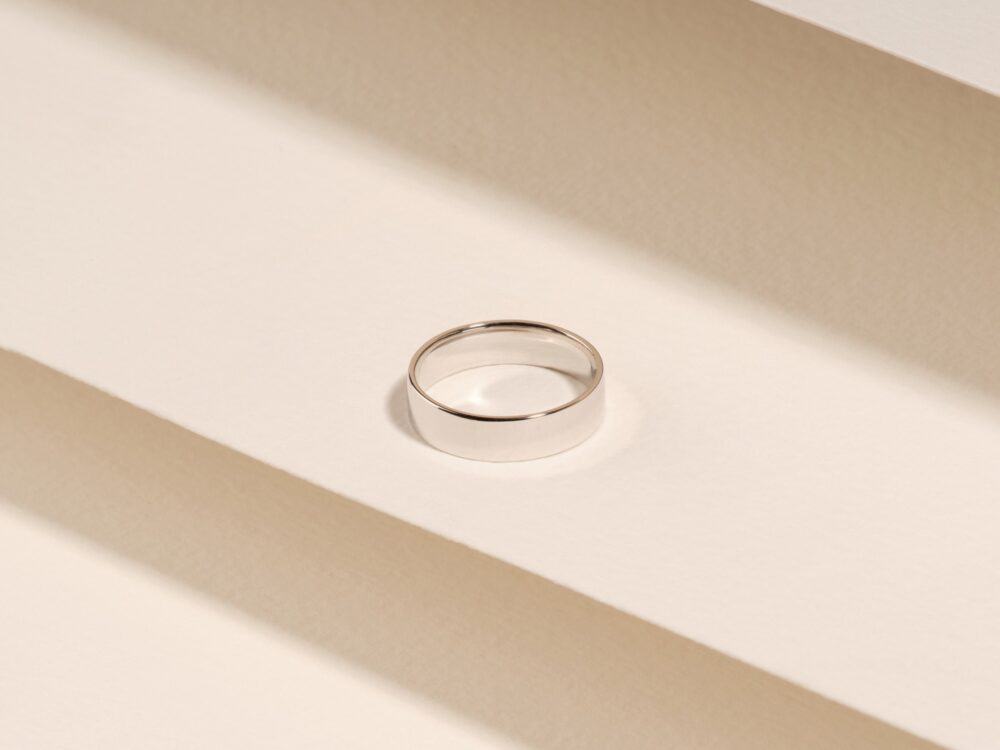 14K Solid Gold 5mm Flat Wedding Band/White Ring For Men & Women Simple Plain in 10K, 14K, 18K