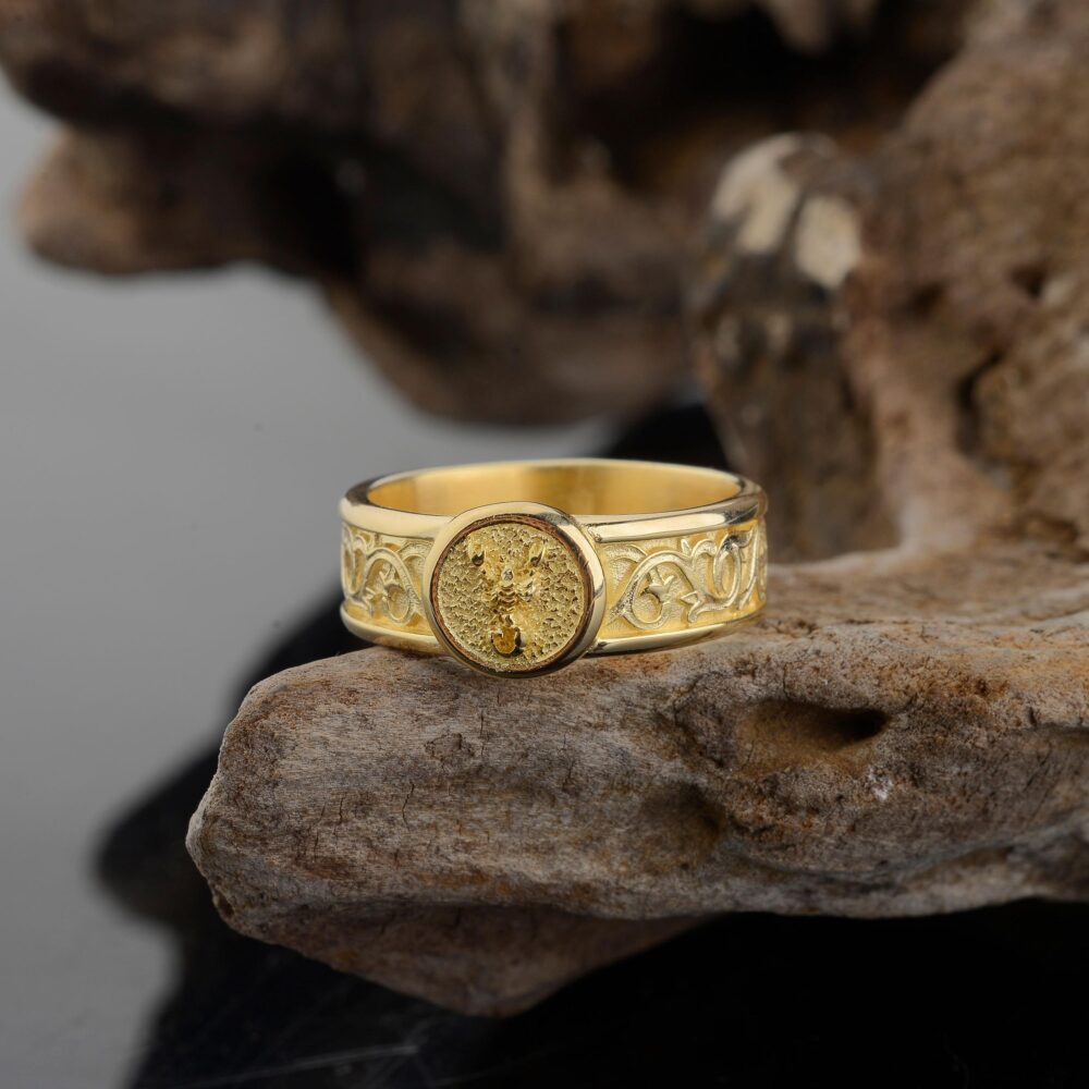 Scorpio Band Ring, 10K Gold Dainty Pinky Zodiac Signet Mens Birthday Gift For Him