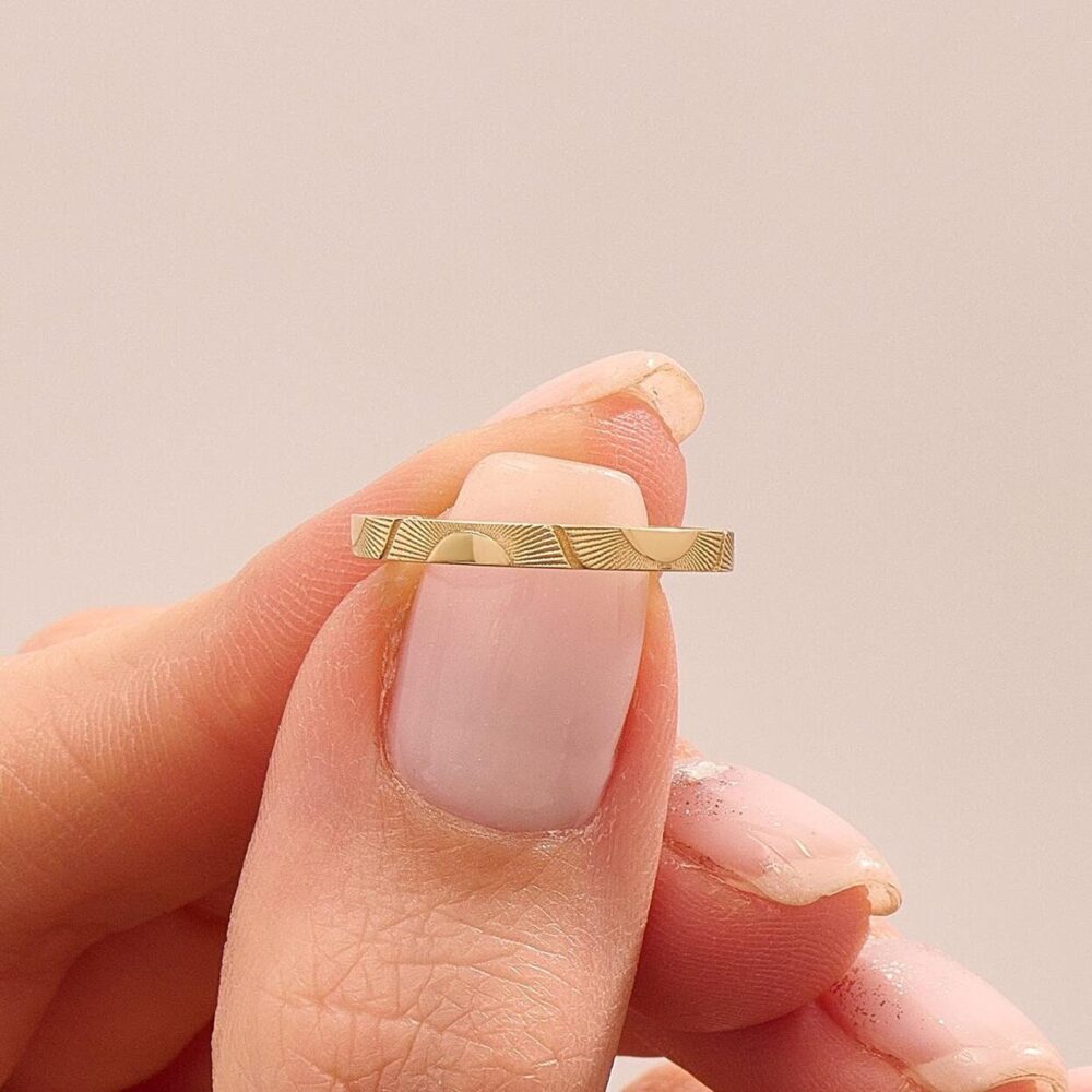 10K Solid Gold Sun Wedding Band For Men & Women Matching His Hers Sunshine Rings Dainty Flat Comfort Fit Commitment Couple Jewelry