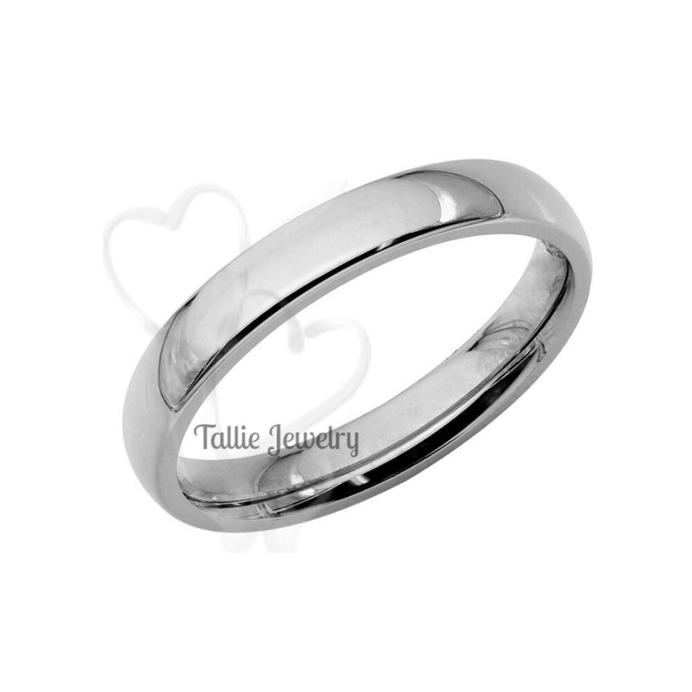14K Solid White Gold Wedding Bands, Shiny Finish Plain Dome Mens & Womens Rings, 3mm 10K 18K Band
