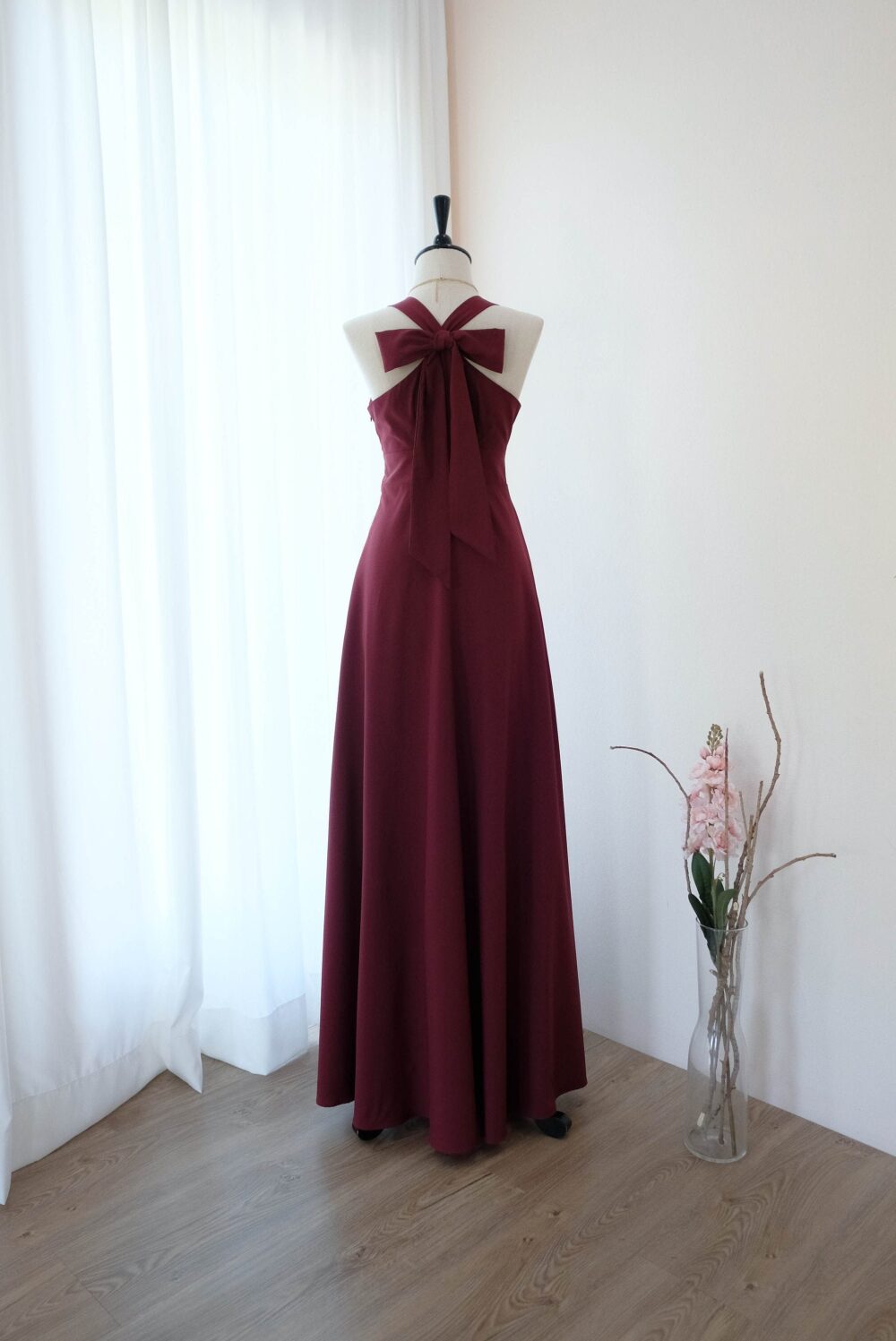 Burgundy Bridesmaid Dress, Wedding Guest Dark Red Cocktail Party Maxi Prom Floor Length Gown