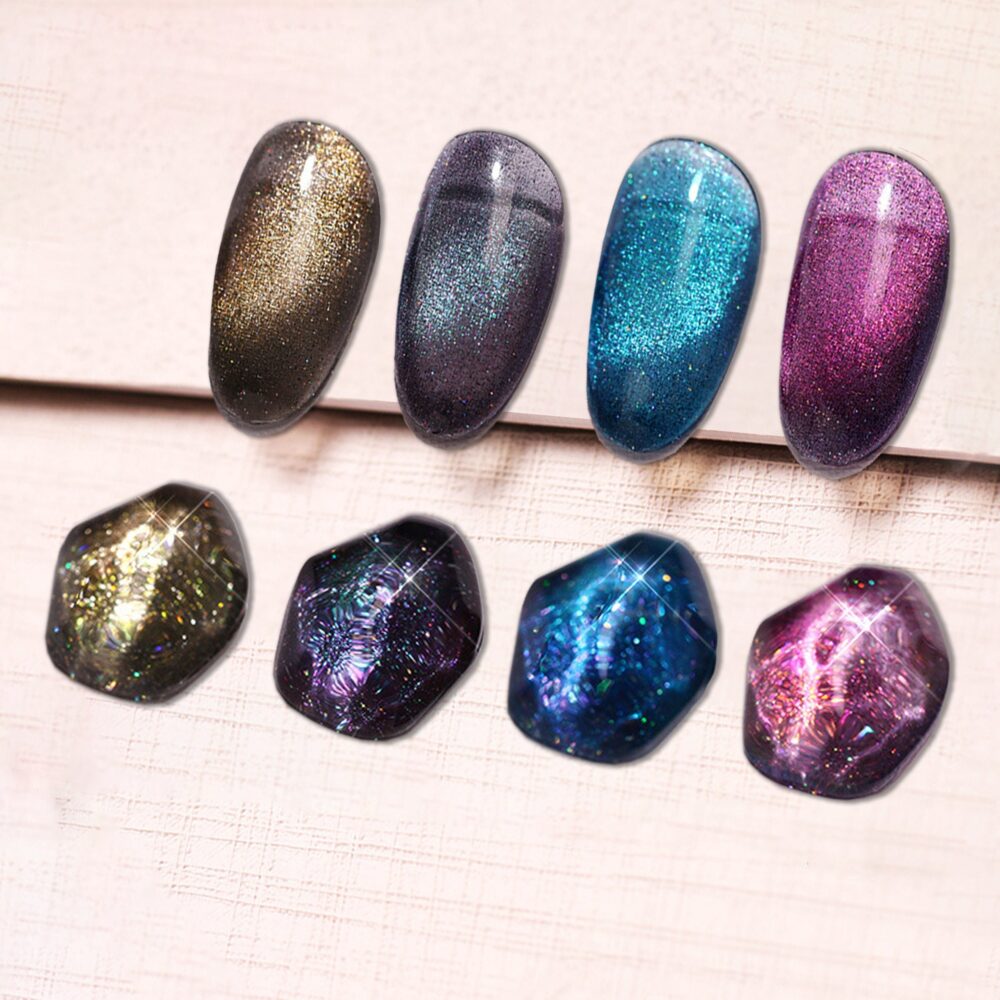 Meteor Rain Dark Cat Eye Set Gel Nail Polish 8Ml 4 Colors | Soak Off Uv/Led Gel Galaxy Manicure Magnetic Stick Required