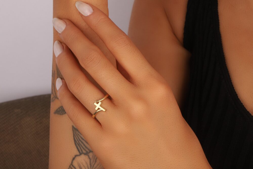 sterling Silver Cross Religious Minimalist Ring Christian Jewelry Gold Rose Filled Band For Mom Mother Wife Best Friend Mothers Day