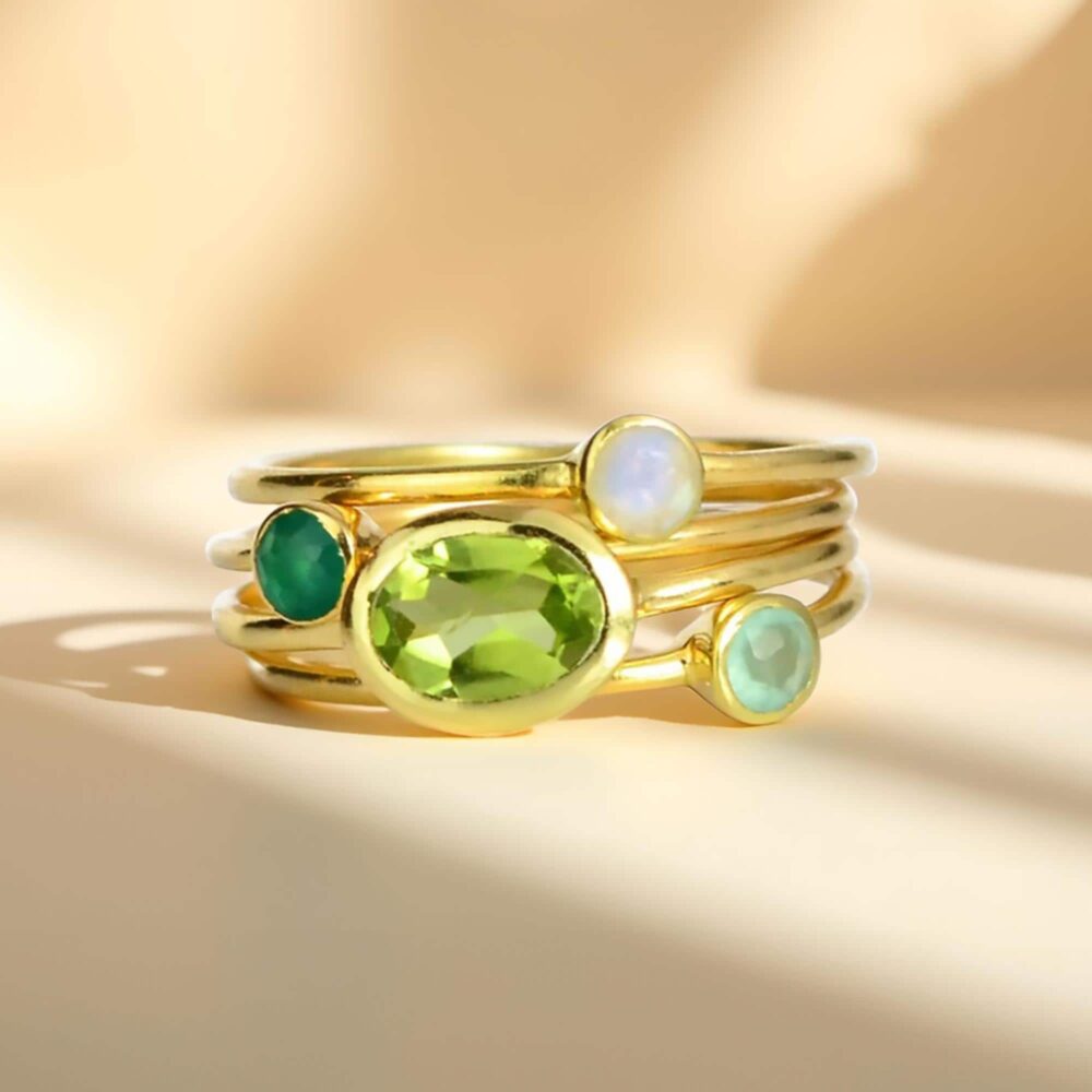 Custom Mom Birthstone Ring Stacking Rings With Kids Birthstones Personalized Gift For Dainty Minimalist Mother Jewelry Mnb