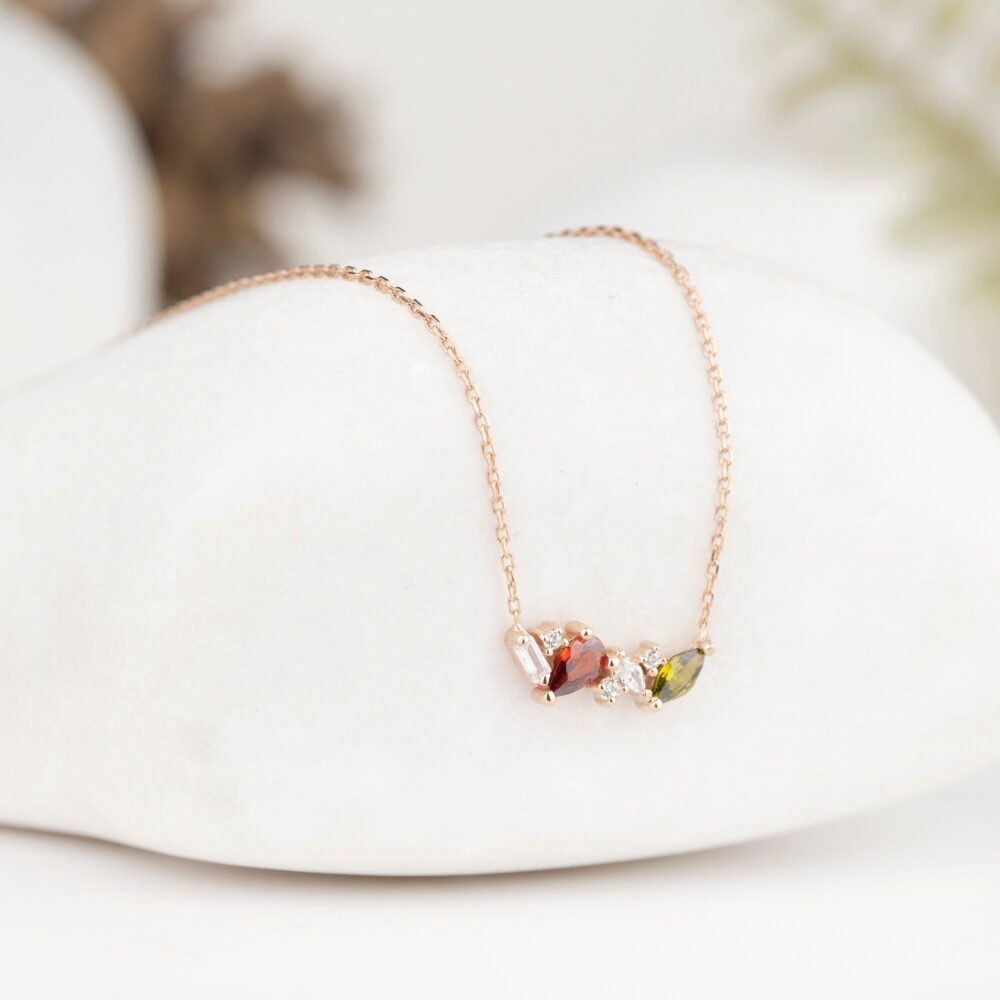 Pear & Marquise Birthstone Necklace, Mother Family Gift, Silver Custom Personalized Valentine Gift For Her, Mothers Day