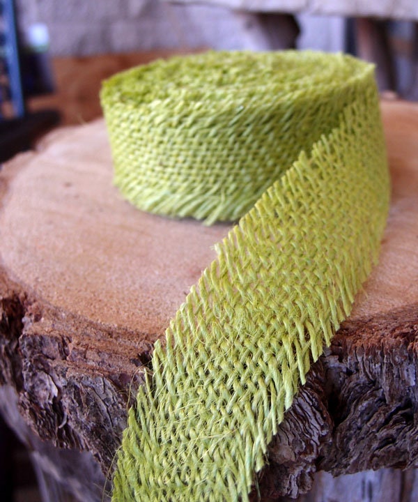 1.5"x 10 Yards Lime Jute Ribbon With Fringe Edge, Burlap Ribbon, Rustic Farmhouse