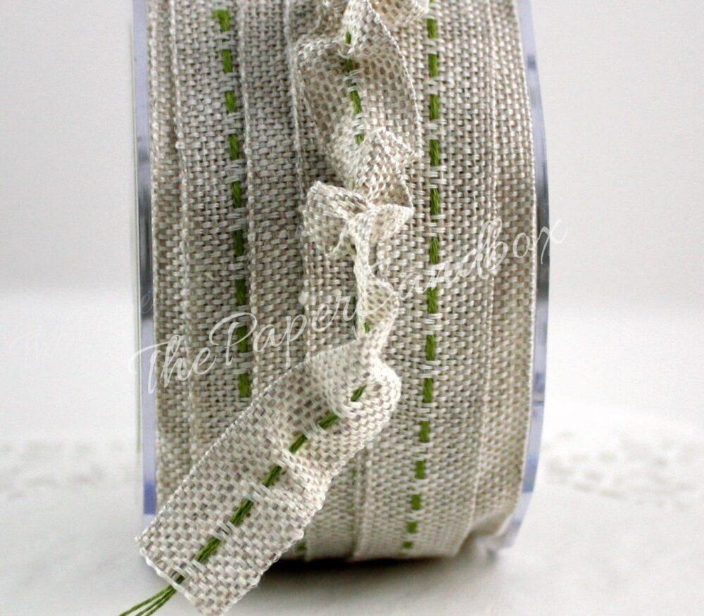 Green Center Stitch Burlap Ribbon 5/8" Wide By The Yard