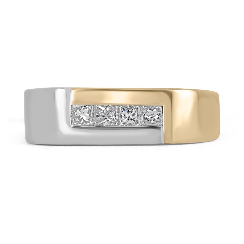 0.45Pts Diamond Mens Ring, Men's Band, Princess Cut Square Pinky Two Tone Gold 14K