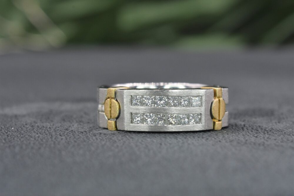 Men's Diamond Gold Ring, Mens Wedding Band, Anniversary Gift For Him, Mans Ring, Gift Husband, Diamond Wedding Grooms