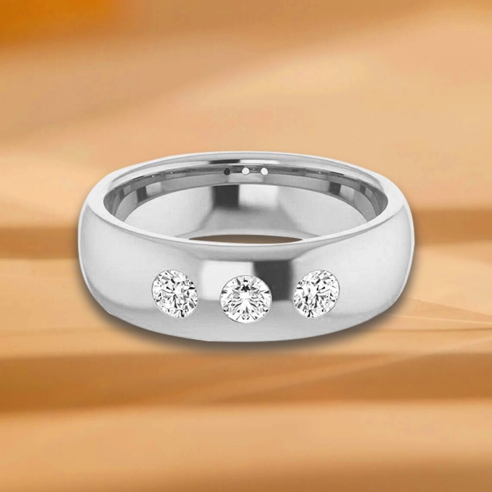 0.30 Ctw Bezel Set Diamond Men's Rounded Ring - 14K/18K White, Yellow, Rose Gold & Platinum 950, Natural Diamonds Band