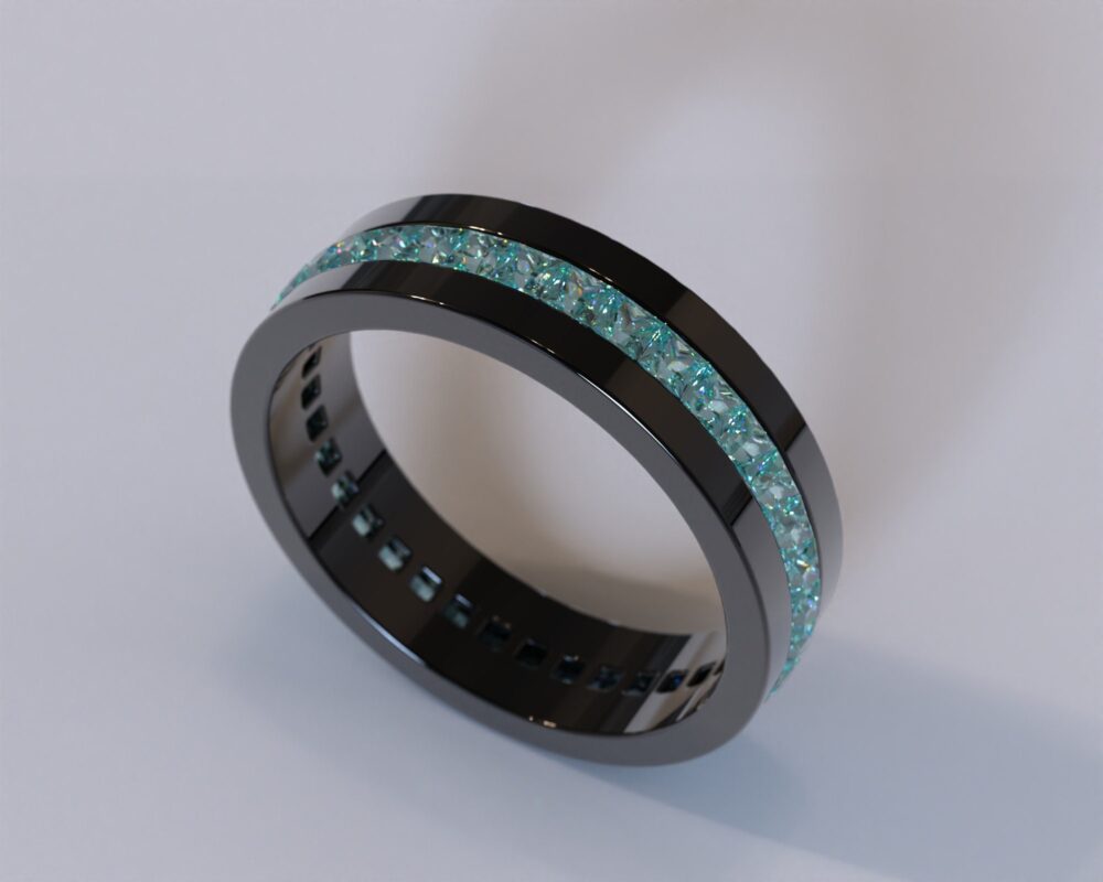 Blue Diamond Black Gold Mens Wedding Band