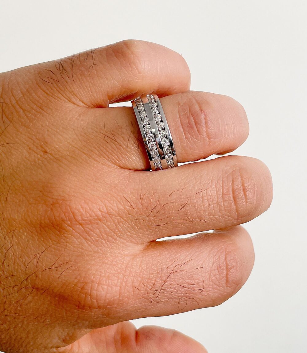 Round Cut Natural Diamonds Ring Men's 14K Solid & Heavy White Gold Diamond Band Channel Set Style Wedding For Him 2.00Ctw