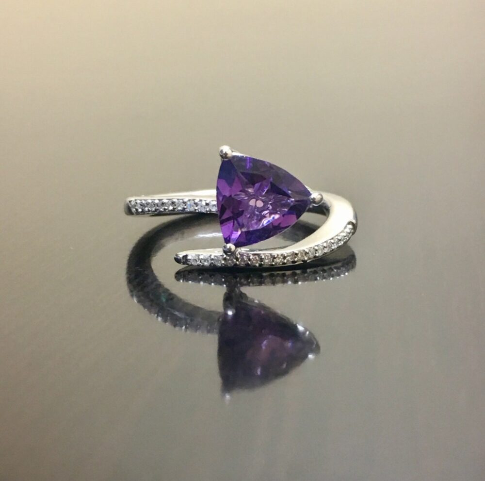Diamond Amethyst Engagement Ring - Trillion Wedding