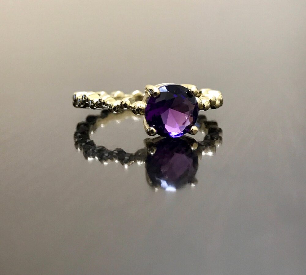 18K Yellow Gold Amethyst Engagement Ring - Wedding Solitaire Modern