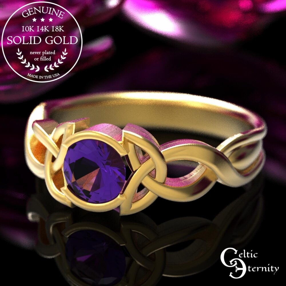 Amethyst Engagement Ring, Made in Sterling Silver 10K, 14K Or 18K Gold Platinum Celtic Knot Your Size 405